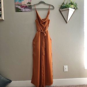 Fashion Nova Cropped Jumpsuit- Cognac